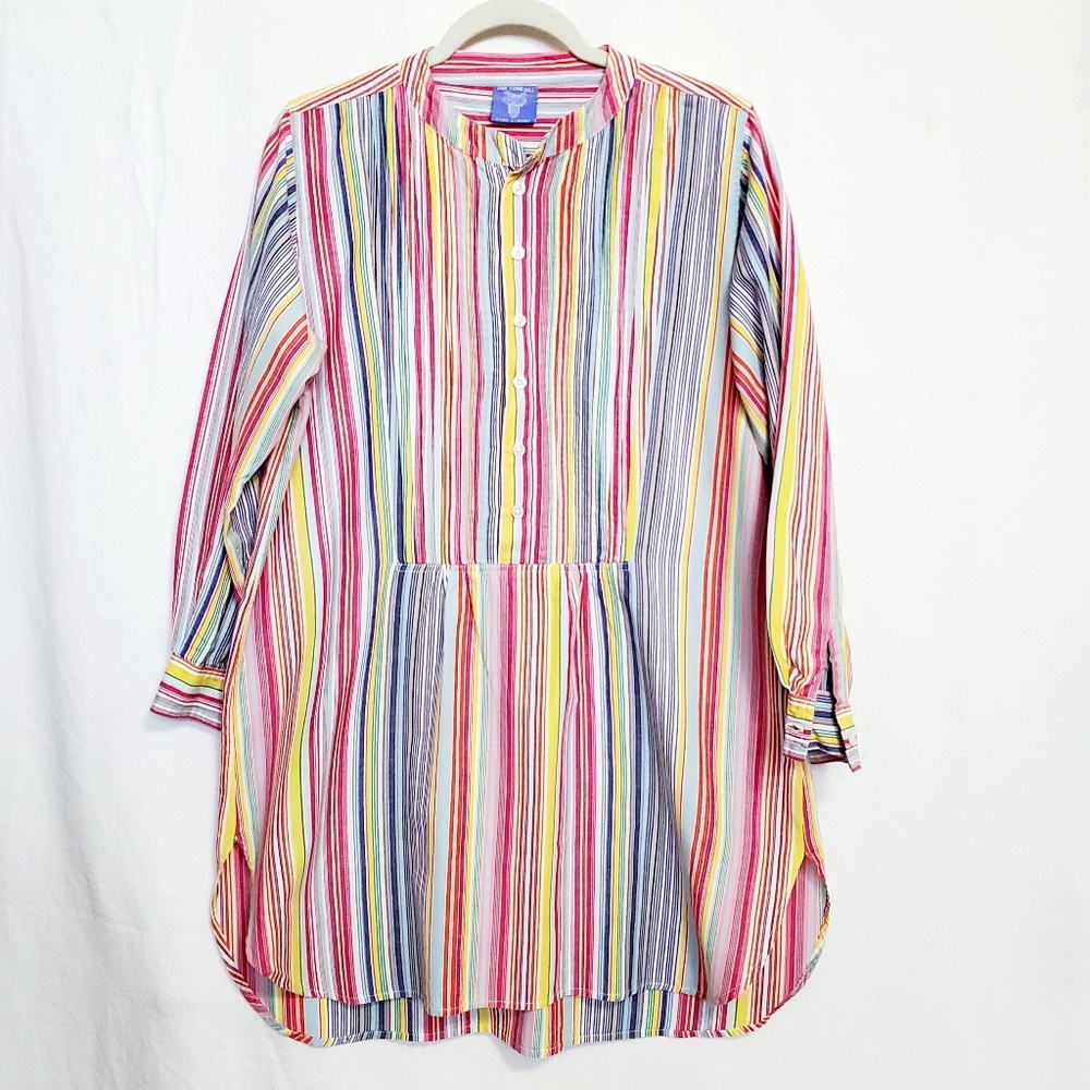 Pine Cone Hill Striped Pintuck Cotton Tunic Mini Dress Small Medium